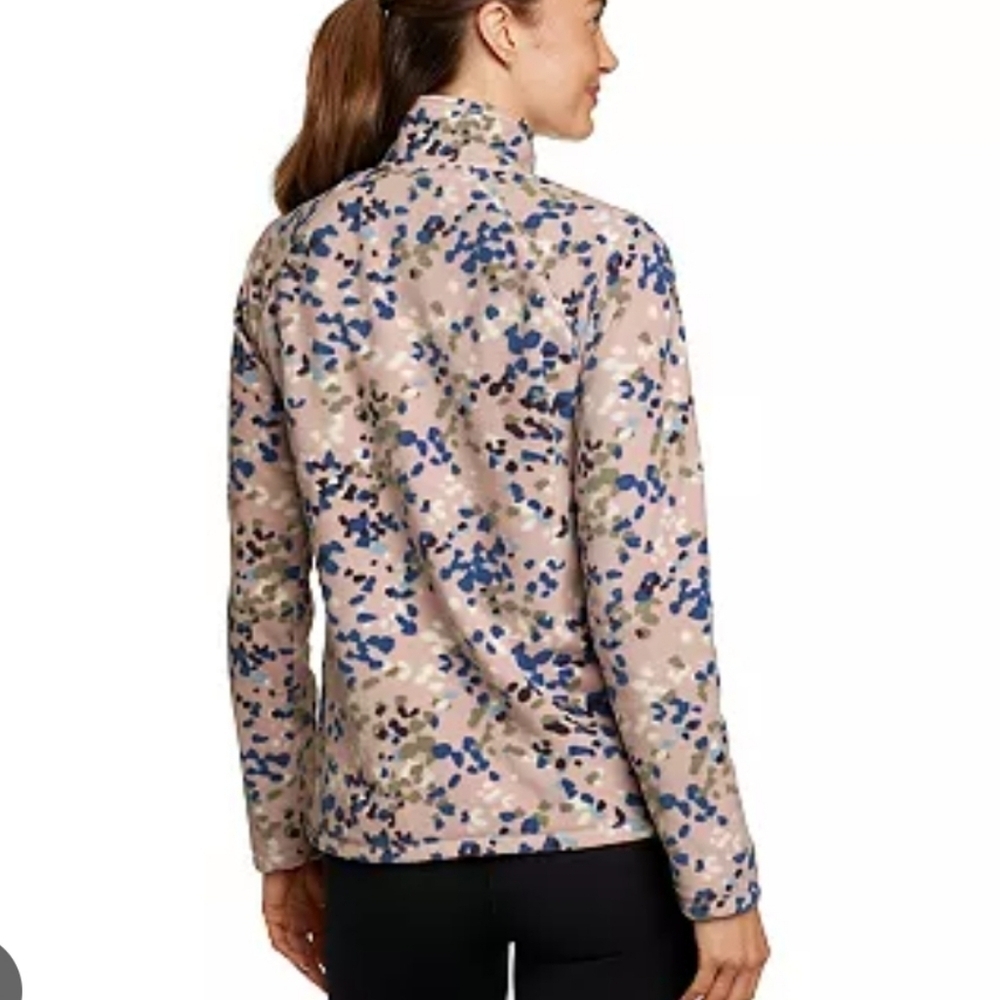 NWT Eddie Bauer Womens 1/4 Zip Pink  Green Blue‎ Abstract Camo Fleece Size XS